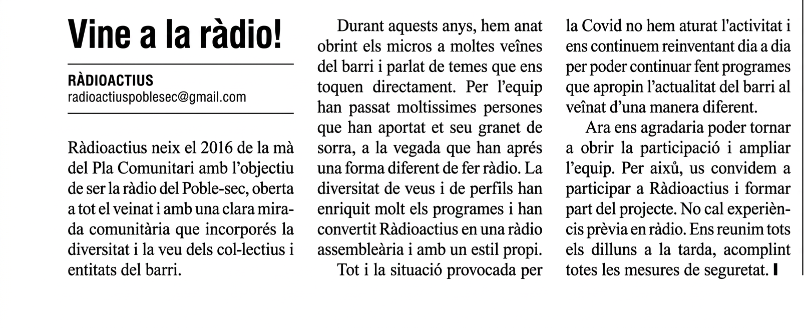Vine a la radio